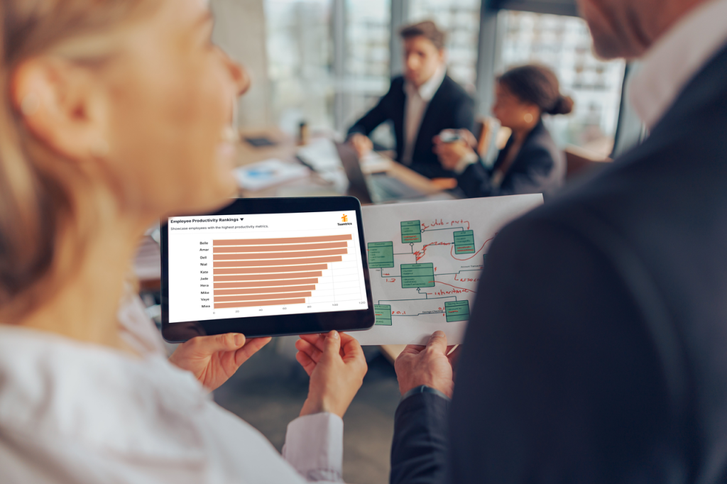 manager reviewing AI-based team performance report