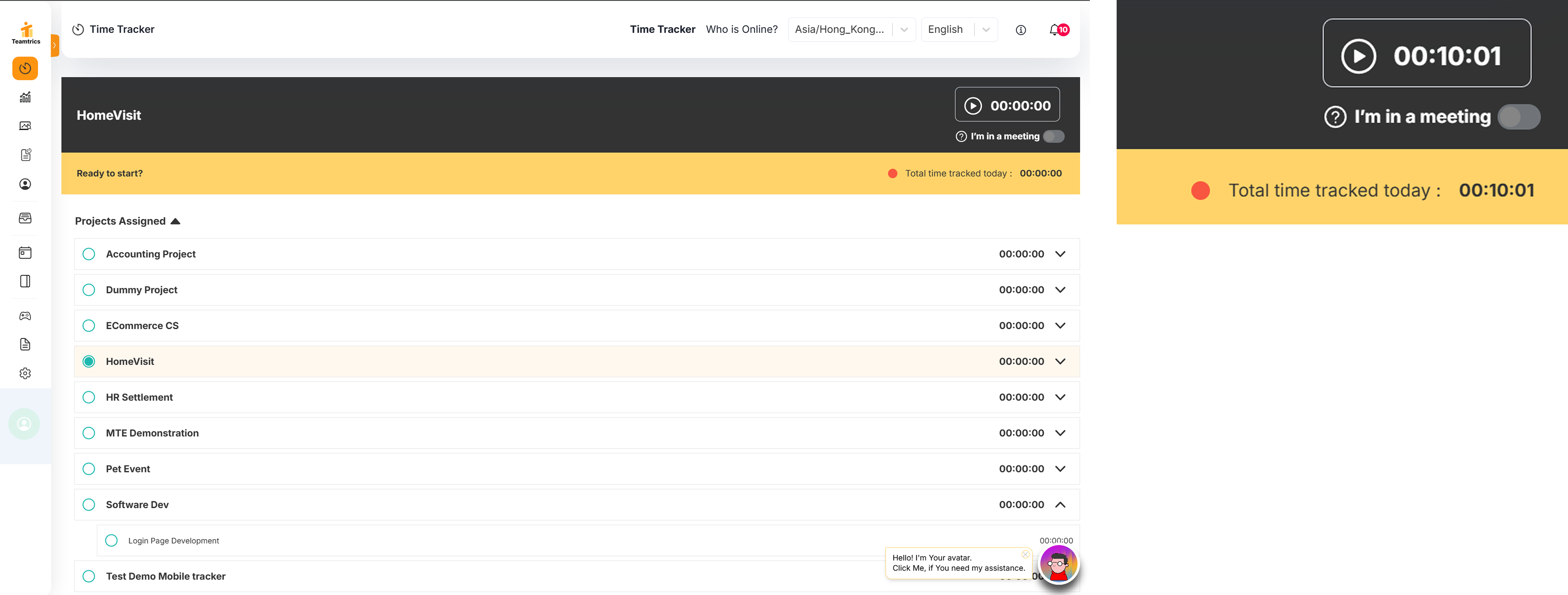 2. Start time tracking