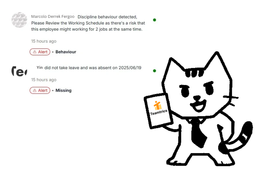 AI assistant mascot TAC sending productivity insight alerts to managers