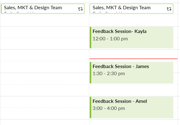 Calendar highlighting gaps between feedback sessions