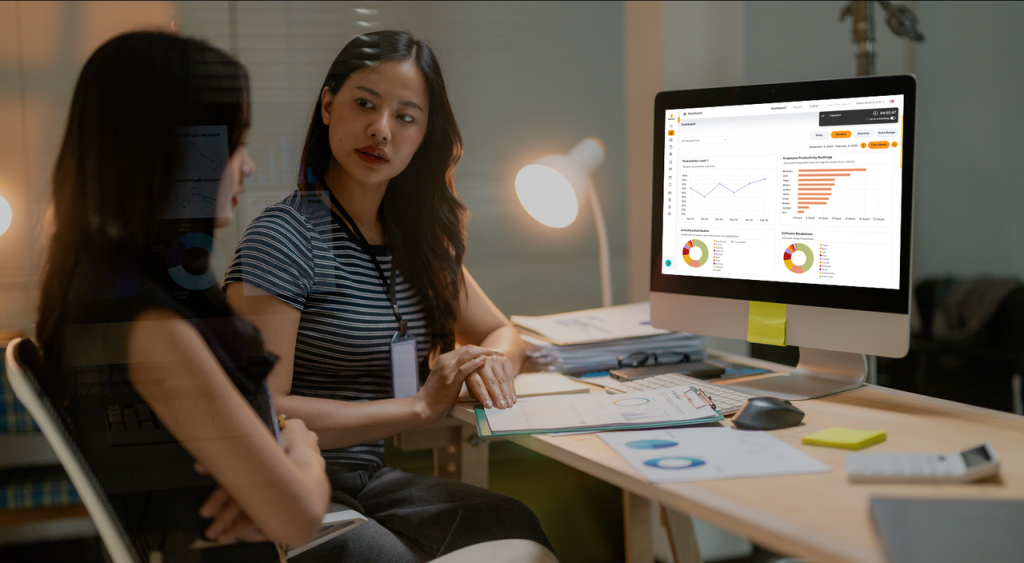 Remote team using AI analytics to collaborate efficiently
