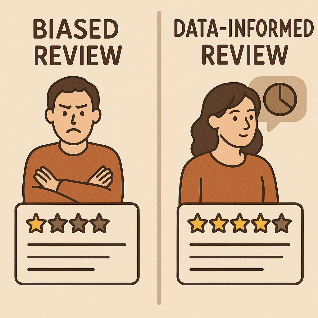 llustration comparing biased vs. data-informed reviews