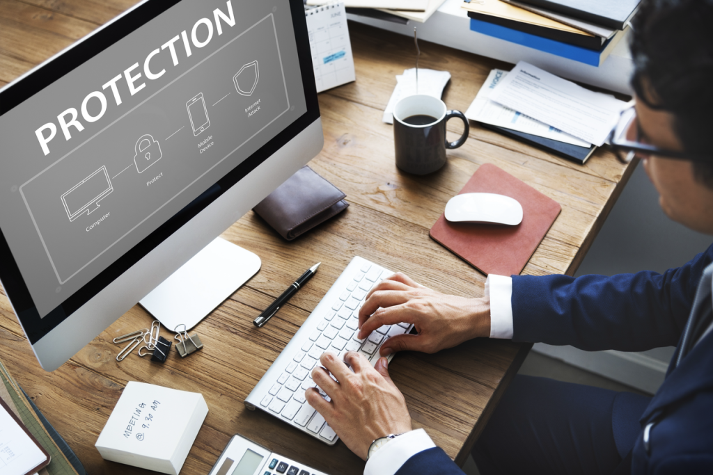 Employee data privacy shield with AI HR software interface.