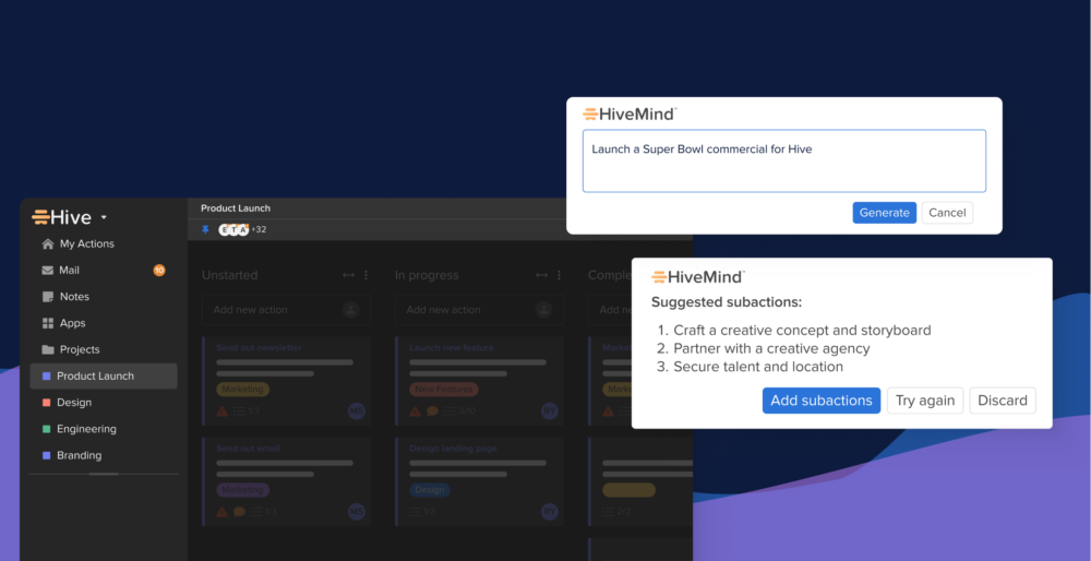 Hive AI generating project workflow from a single prompt
