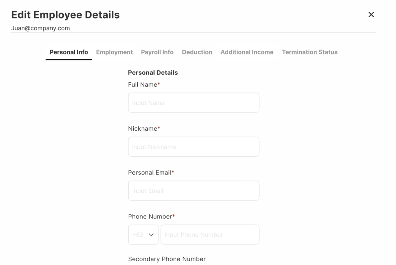 New tabs for Payroll, Banking, and Personal Info in the profile editor 1