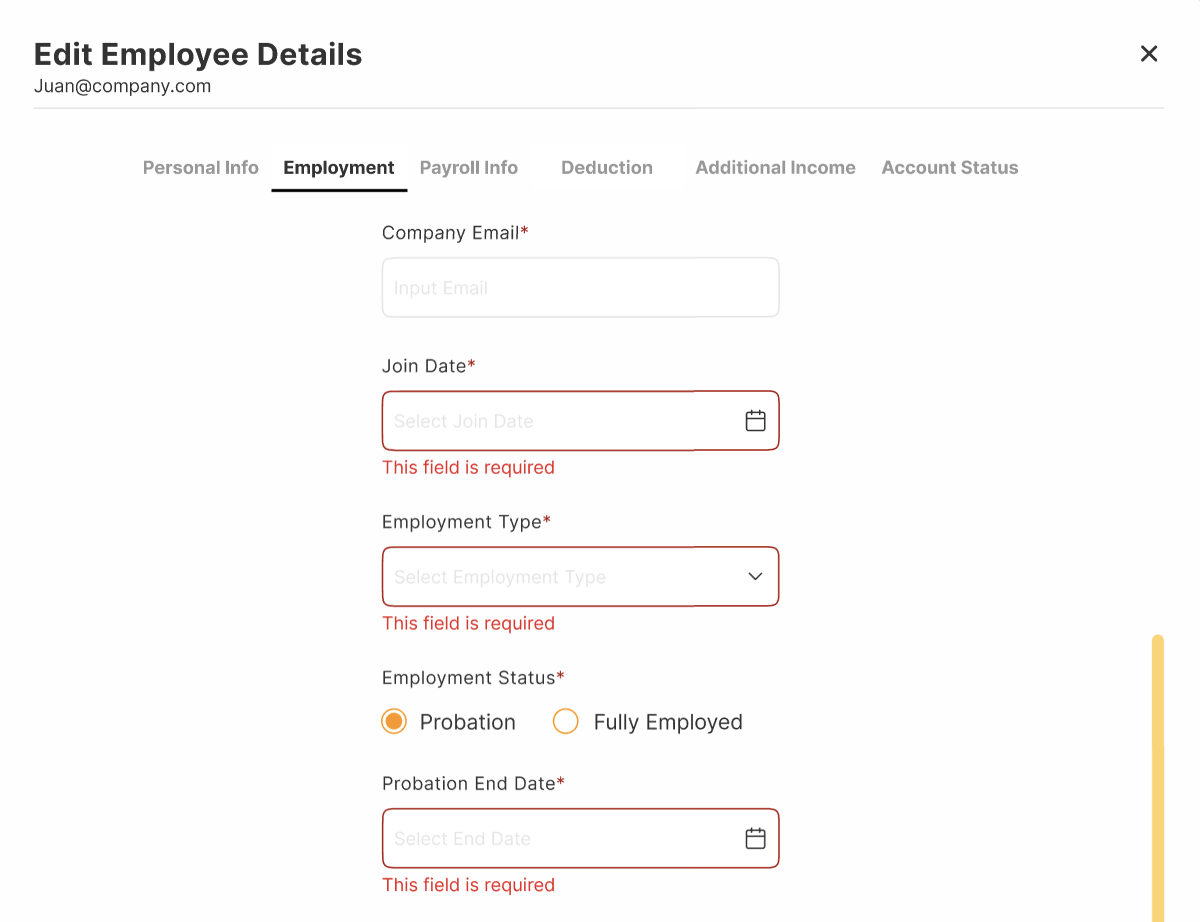 New tabs for Payroll, Banking, and Personal Info in the profile editor 2