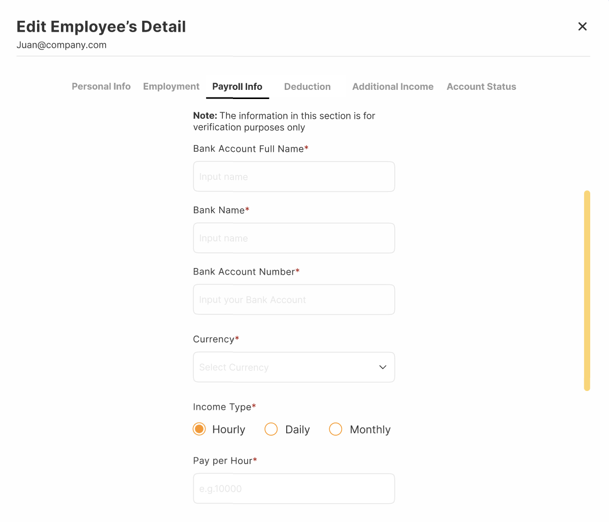 New tabs for Payroll, Banking, and Personal Info in the profile editor 3