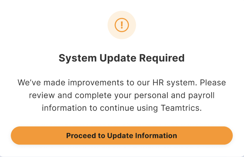 Force-update modal ensures mandatory HR fields are completed