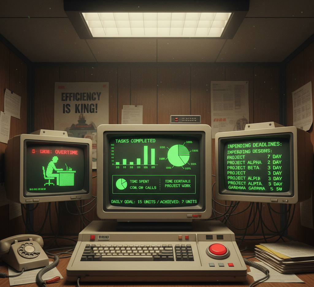 Hybrid employee review software dashboard showing outdated performance metrics