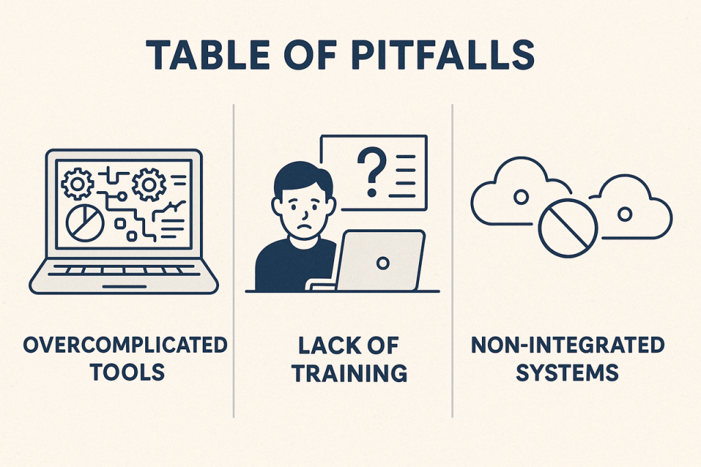 Table or Infographic of Pitfalls like overcomplicated tools, lack of training, and non-integrated systems that hinder SaaS success.